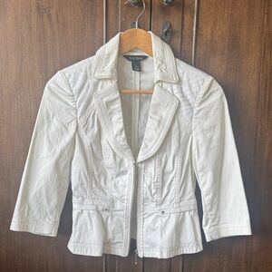 White House Black Market White Blazer silver zipper and studs. Size 0